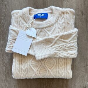 AELFRIC EDEN ivory cream chunky cable knit pullover sweater small NWT fisherman